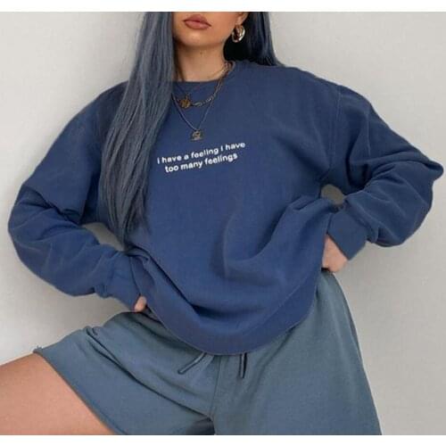 Woman casual sweatshirt letter print loose long sleeved pullover tops o-neck hip hop outfits blue color cool clothes female