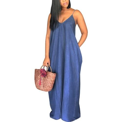 NOXNEX Women Dress Imitation Denim Spaghetti Strap Denim Dresses Deep V Neck Loose Plus Size Maxi Dress Dresses for Women 2021