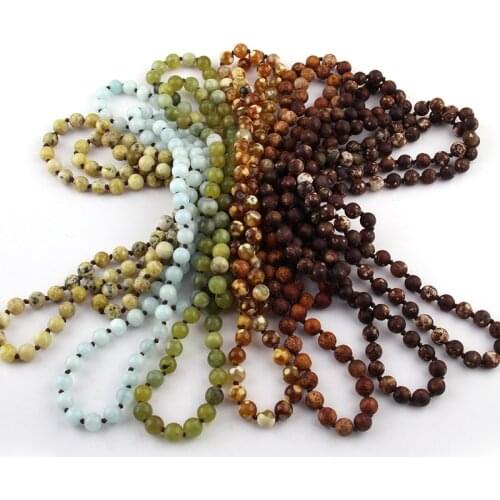 Free Shipping Bohemian Jewelry Semi Precious Stones long Knotted Necklaces For Women Ethnic Necklace