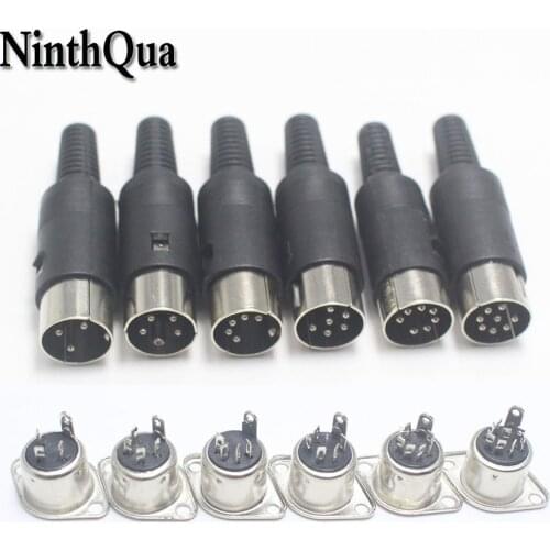 1pcs DIN 3 4 5 6 7 8 Pin DIN Male Plug with Plastic Handle + Female Socket Hulled Panel Mount Chassis Connector Soldering Iron