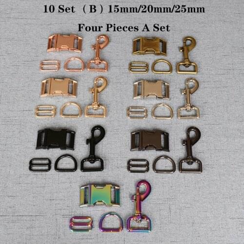 10 Set (B) 15mm/20mm/25mm Metal D Ring+Snap Hook+Adjustable+Release Buckle DIY Dog Collar and Leash Accessories 4JT7826B