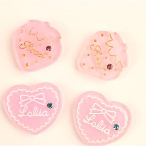 10pcs Bling Acrylic Rhinestone Paved Love Heart Strawberry Resin Cabochon Ornament Accessories Embellishments Scrapbooking