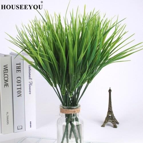 10PCS/Lot Simulation Spring Grass Flower 7-prong Water Plant Green Decoration Household Goods Vase Home Interior Ornaments