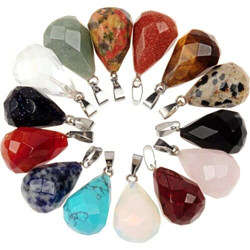 12pcs Assorted Water Drop Pendants 12*13mm Opalite Clear Crystal Necklace Pendants High Quality Pendant Jewelry Pendulum