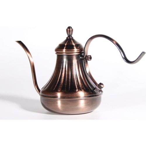 450ml/600ml Court style Stainless Steel Long Mouth and Handle Hand Punch Pot Coffee Pots With Lid Drip Gooseneck Spout Kettle