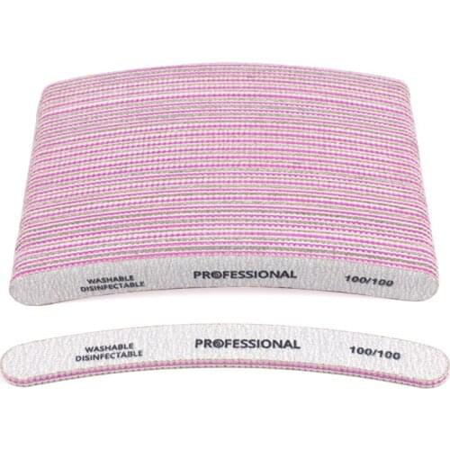 50pcs Curved Nail File 100/100 Sanding Buffer Block Banana Washable Pedicure Manicure Buffing Polisher Files Nail Art Care Tools