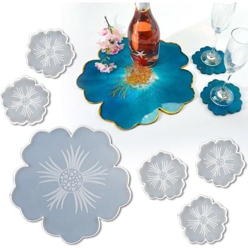 6PCS Flower Coaster Mold DIY Craft Silicone Epoxy Flower Pendant Coasters Base Mould For Jewelry Making Tools Accessories