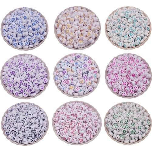 50Pcs Oval Shape Multicolor Smiley Faces Loose Beads For Charm Jewellery Making Exquisitely DIY Handmade Braided Gift