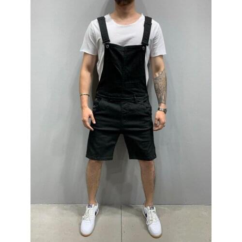 Premium Black Mens Denim Overalls Street Style Shorts