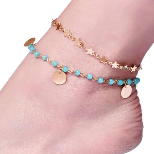 Coxeer 2Pcs/Set Romantic Sweet Women Anklet Fashion Alloy Creative Charm Bracelet Anklet For Beach Travel Jewelry Accessories