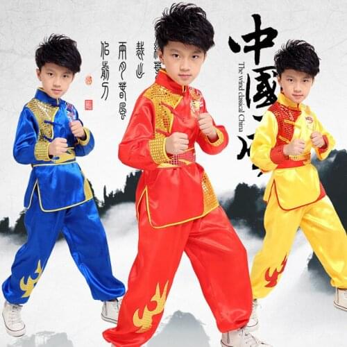 Childrens suit of Chinese wind long sleeve tai chi performs the martial arts of childrens famous kung-fu costumes