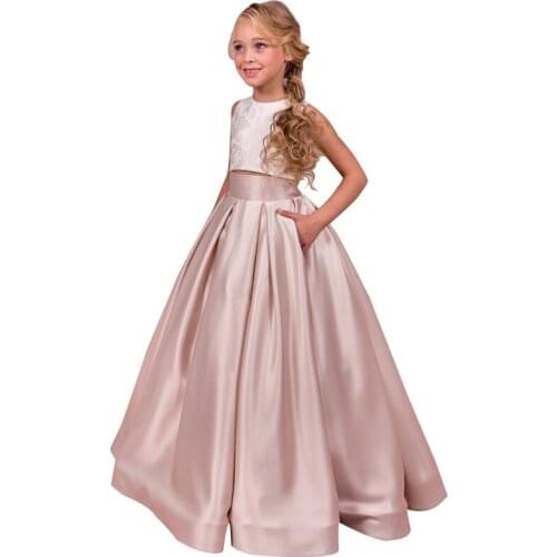 Two piece children girls dress 2-12 years party dress fantasia infantil para menina kids ball gowns long little girls prom dress