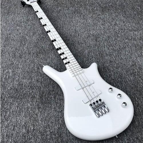 Factory direct sales 4-string electric bass, W white bass, conjoined body, white neck, package freight