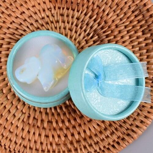 Elephant Figurines Gift Box Craft Hand Carved Opalite 1.5" Crystal Mini Animals Statue for Decor Chakra Healing