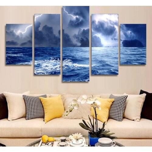 HD Printed Storm Lightning Painting Canvas Print Poster Seacape Picture Unframed Printing Home Decoration Unframed Wall Art