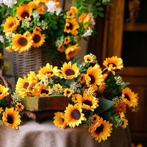 1pc Sunflower Artificial Flowers Bouquet for Diy Home Floral Arrangement Ornaments Wedding Party Decoration Fake Flowers