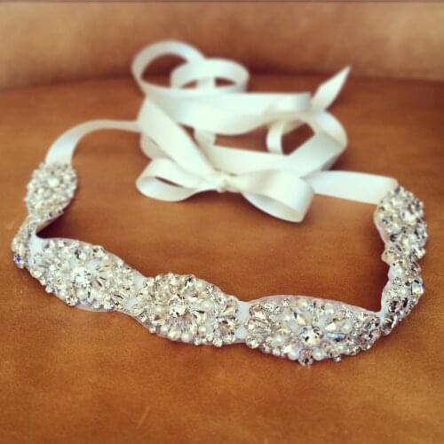 Women Crystal Rhinestone Wedding Sash Belt wuth Satin Ribbon for Bridal Bridesmaid Dress Jewlled Sash Belts