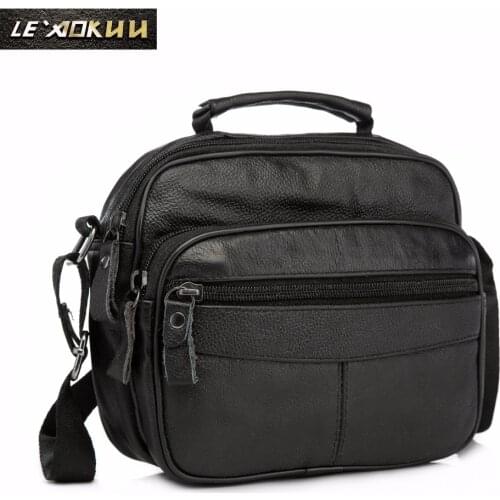 Quality Original Leather Male Casual Shoulder Messenger bag Fashion Cross-body Bag 8" Tablets Tote Mochila Satchel bag 02a