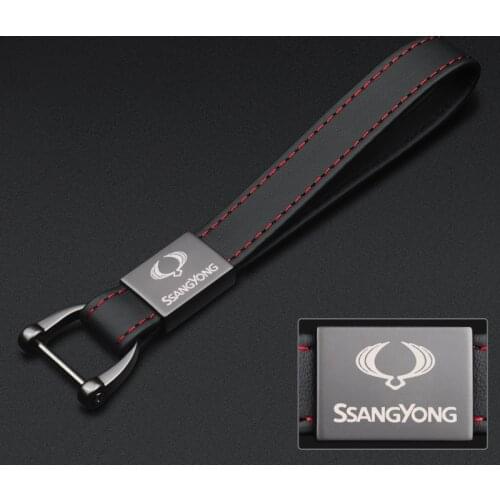 Leather car keychain business keychain personality with car logo alloy keychain for SsangYong Actyon Kyron Rexton Korando