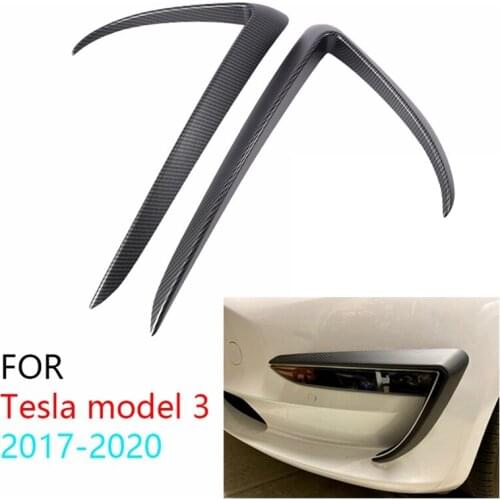 Matte Carbon Fiber Front Blade Trim Front Bumper Lip Splitter Fog Light Trim for Tesla Model 3 2017-2020