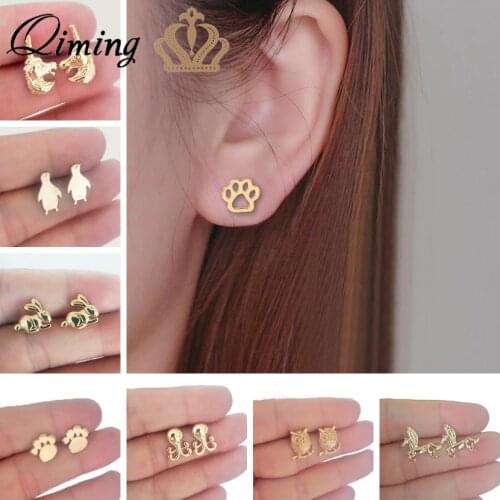 Cute Animal Stud Earrings Female Dog Paw Charms fashion Unicorn Horse Rabbit Small Gifts Womens Earrings Girls kids Jewelry