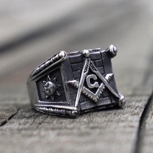 Men Rings Sun And Moon Masonic Biker Ring Stainless Steel Vintage Rings Anniversary Party Gift Jewelry Accessories