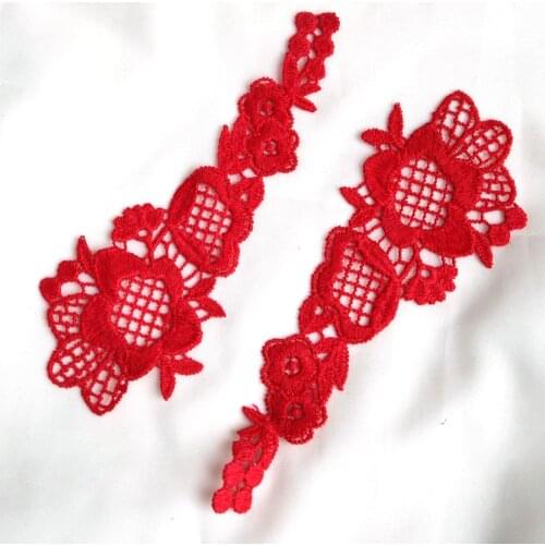 2pc/set red patches for clothing 3D embroidered sewing Patches DIY sew on floral parches Embroidery applique for dresses