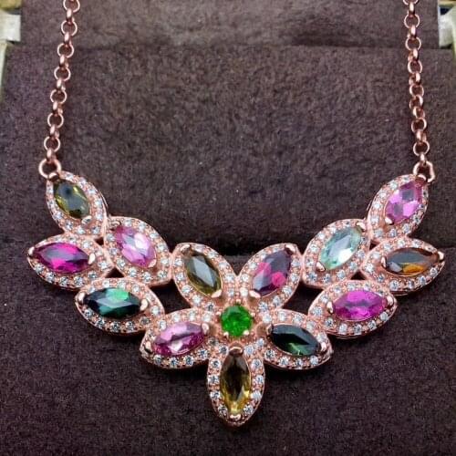 Natural Multicolor tourmaline array water Stars Pendant necklace S925 silver Natural gemstone necklace women wedding jewelery
