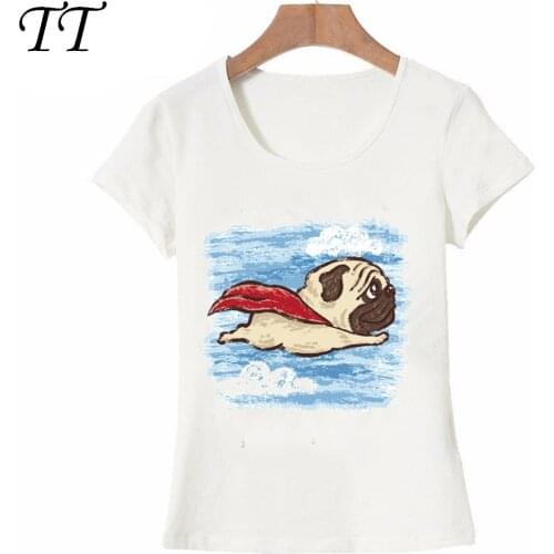 Newest fashion womens short sleeve Flying Pug T-Shirt colorful design dog print shirts casual Tops cool girl Tees