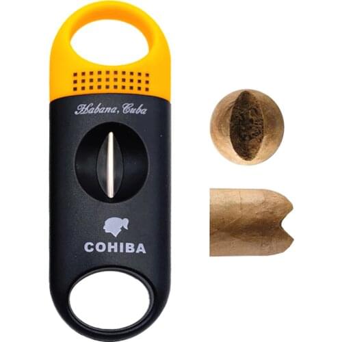 NEW COHIBA Cigar Cutter Plastic V-Cut Stainless Steel Blade Guillotine Portable Cigars Cutting Pocket Gadgets Zigarren Cutter