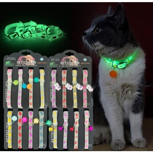 Cat Collar with Bell Luminous Cats Collars Kitty Necklace Safety Kitten Glow Kitten Neck Ring Reflective Cat Accessories