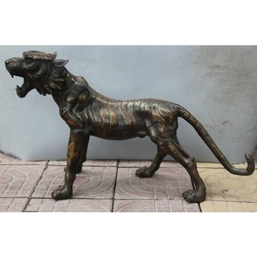Song voge gem S1897 30" Chinese Bronze Folk animal Zodiac Year ferocious Tiger Statue sculpture