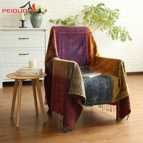 PEIDUO Bohemian Tribal Throws Blanket Hippie Chenille Jacquard Blanket Fabric Throw Covers For Couch Furniture Sofa Chair