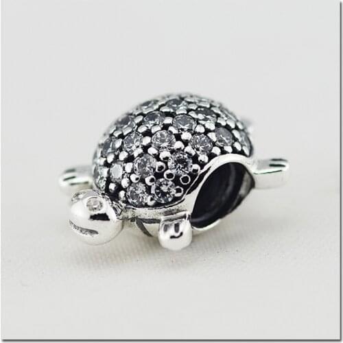 Fits for Pandora Bacelets Turtle Charms with Clear Cubic Zirconia 100% 925 Sterling Silver Beads Jewelry Free Shipping