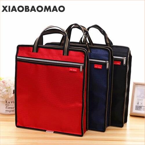Durable Book A4 Document Bag File Folder Holder Bag With Handle Zip Closure Short Business Travel Man Handbag Red Black blue