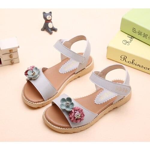 Baby Girls Sandals Summer Cute Flower Diamond Flat Beach Sandals Fashion Kids Girls Sneakers big girl shoes Beige Pink STQ016