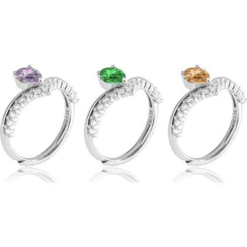 PR6 Silver Adjustable Crystal Leaf Couple Ring For Women Wedding Jewelry Anillos