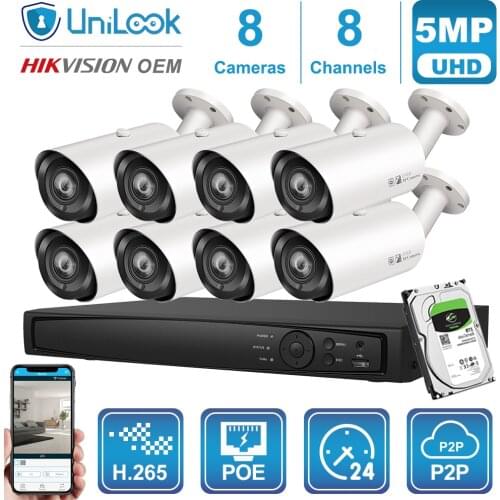 UniLook 8CH NVR 4/6/8Pcs 5MP Bullet POE IP Camera 4X Zoom Outdoor Security system 2.8-12mm NVR Kit Night Vision H.265 Onvif P2P