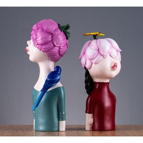 Nordic Creative Cute Girl Character Ornaments Decoration Crafts Office Home Livingroom TV Cabinet Resin Birds Angel Statue Decor
