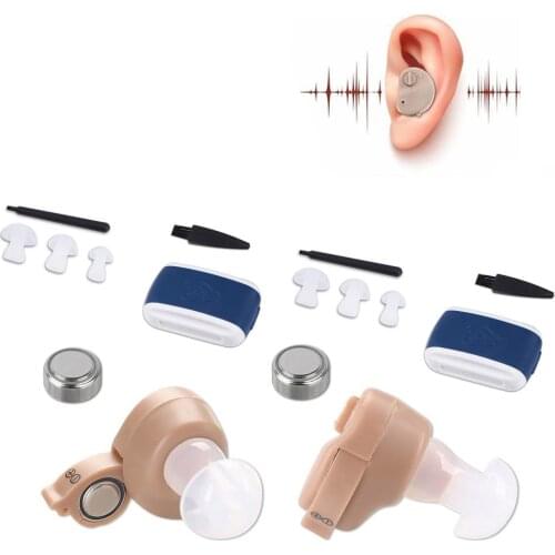 2pcs Hearing Aid In-Ear Sound Amplifier Audiphone Voice Amplifier Hearing Aids for Deafness Deaf Old Man Elderly with Battery
