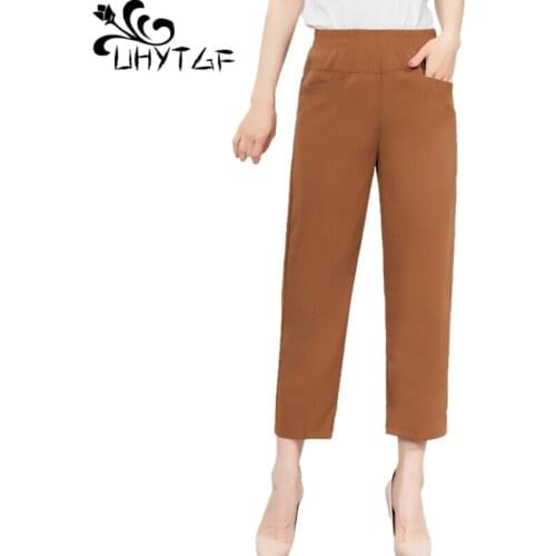 UHYTGF Womens Pants Middle-Aged Mother Summer Trousers Ice Silk Thin Straight Leg Casual Female 5XL Plus Size Sports Pants 1544