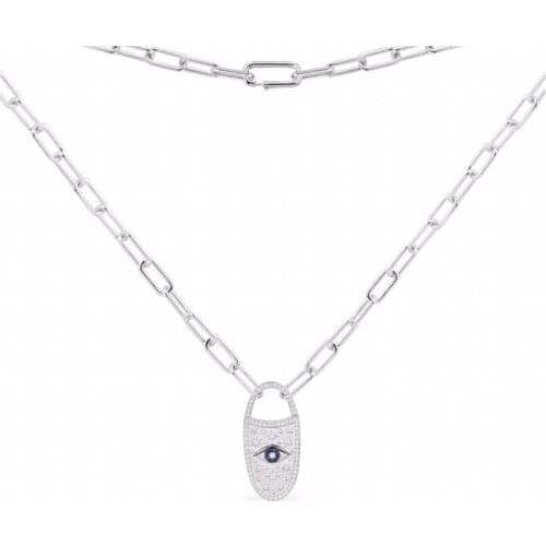 UMGODLY Fashion Necklace Blue Micro Zirconia Stones Silver Color Sailor Buckle Evil Eye Pendant SYMBOLE Women Jewelry Gift