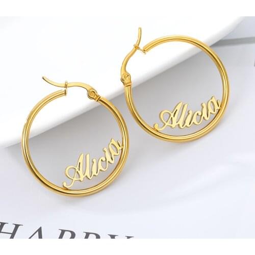 Jewelry 2020 Trend Stainless Steel Hoop Earrings For Women Custom Name Earrings Personalized Round Circle Custom Jewellery Gifts