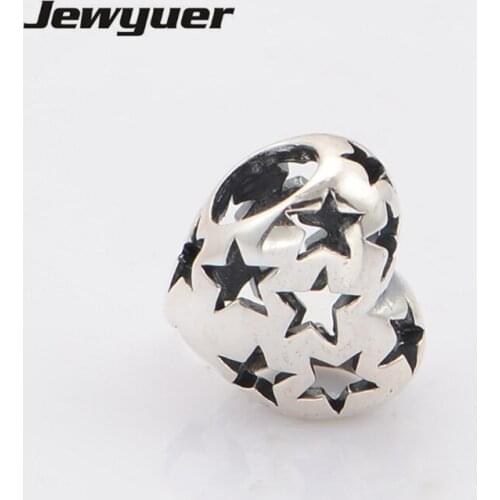 Fine jewelry Openwork Five-Pointed Star Charm 925 sterling silver jewelry heart charms FIT beads bracelets DIY assessories BE197