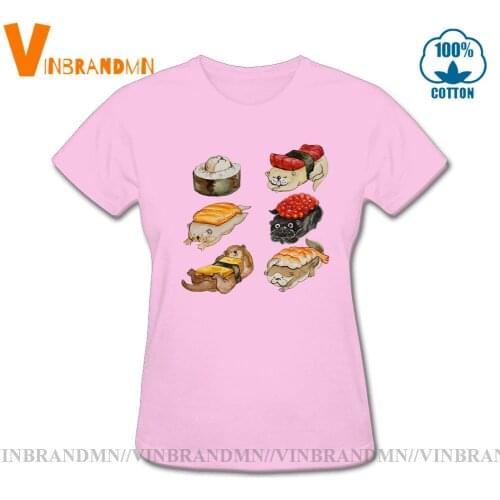 Female High Quality Aesthetic Cotton Cool Vintage T-shirt Harajuku Streetwear Women Tee Sushi Otter Japan Anime T Shirt
