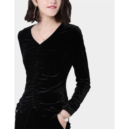 2020 Spring and Autunm Women Pleated Drawstring blouse Tops large size 6XL 7XL 8XL vintage velour shirts Winter elegant Blusas