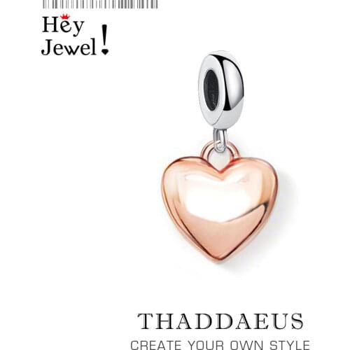 Rose Gold Color Heart Pendants Charm 925 Sterling Silver Fit Necklace Women Jewelry Collares 2019 Winter New Romantic Gift