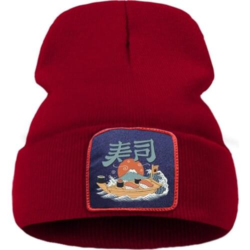 Japan Sushi Comics Printing Hot Sale Knitted Caps Soft Wool Winter Hat Outdoor Skullies Ski Unisex Caps Thick Creative Caps