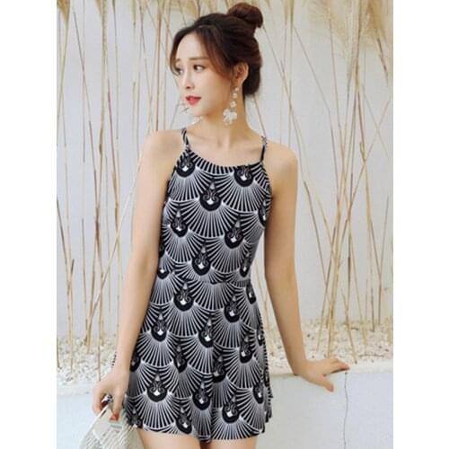 Womens Skirt-style One-piece Swimwear Swimming Pool Party Conservative Cover Belly Was Thin Spa Swimsuit Beachwear