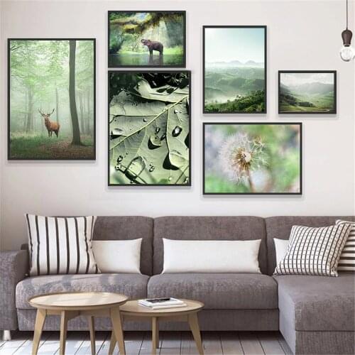 Forest Animal Deer Elephant Print Natural Landscape Mountain Canvas Poster Painting Dandelion Prints Pictures Nordic Home Decor